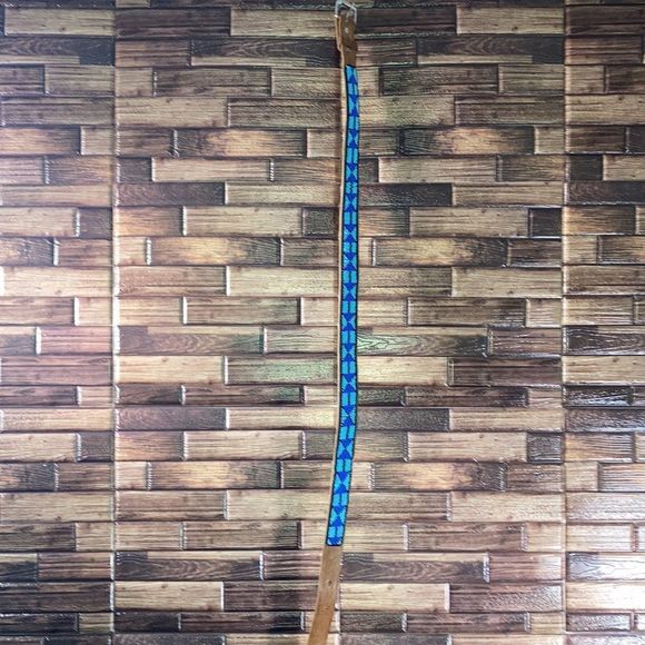 Hand Beaded Leather Belt unisex Small Blue/Black/ Brown - Picture 2 of 12